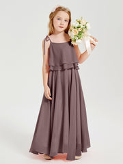 Long Chiffon Junior Bridesmaid Dresses Bowknot Spaghetti Straps Vintage Mauve