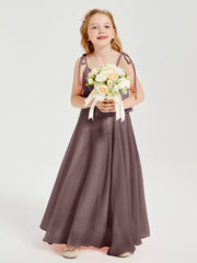 Long Chiffon Junior Bridesmaid Dresses Bowknot Spaghetti Straps Vintage Mauve
