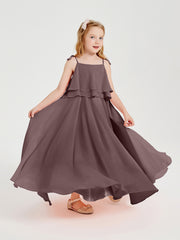 Long Chiffon Junior Bridesmaid Dresses Bowknot Spaghetti Straps Vintage Mauve
