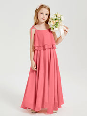 Long Chiffon Junior Bridesmaid Dresses Bowknot Spaghetti Straps Watermelon