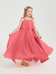 Long Chiffon Junior Bridesmaid Dresses Bowknot Spaghetti Straps Watermelon