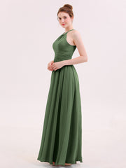 Halter Long Chiffon Dress of Bridesmaids Olive Green