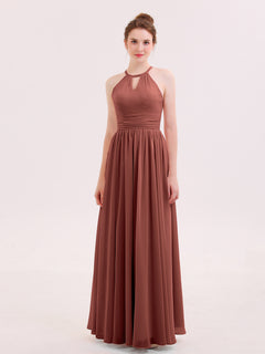 Halter Long Chiffon Dress of Bridesmaids Terracotta