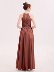 Halter Long Chiffon Dress of Bridesmaids Terracotta