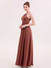 Halter Long Chiffon Dress of Bridesmaids Terracotta