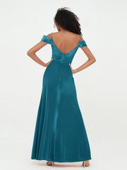 Off Shoulder Max Velvet Dresses with Silt Ink Blue Plus Size