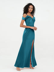 Off Shoulder Max Velvet Dresses with Silt Ink Blue Plus Size