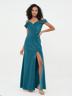 Off Shoulder Max Velvet Dresses with Silt Ink Blue