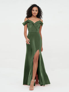 Off Shoulder Max Velvet Dresses with Silt Olive Green