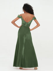 Off Shoulder Max Velvet Dresses with Silt Olive Green