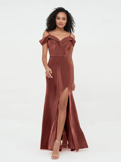 Off Shoulder Max Velvet Dresses with Silt Terracotta