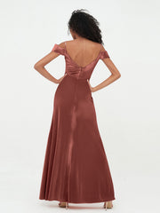 Off Shoulder Max Velvet Dresses with Silt Terracotta