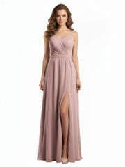 Spaghetti Straps Chiffon Gowns with Sweetheart Dusty Rose