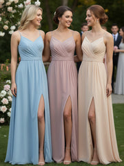 Spaghetti Straps Chiffon Gowns with Sweetheart Dusty Rose