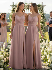 Spaghetti Straps Chiffon Gowns with Sweetheart Dusty Rose