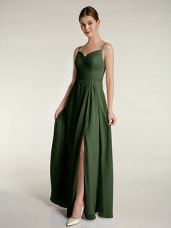 Spaghetti Straps Chiffon Gowns with Sweetheart Olive Green