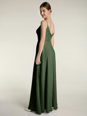 Spaghetti Straps Chiffon Gowns with Sweetheart Olive Green