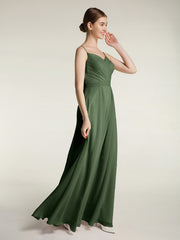 Spaghetti Straps Chiffon Gowns with Sweetheart Olive Green