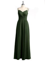Spaghetti Straps Chiffon Gowns with Sweetheart Olive Green