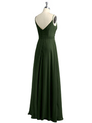 Spaghetti Straps Chiffon Gowns with Sweetheart Olive Green