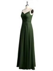 Spaghetti Straps Chiffon Gowns with Sweetheart Olive Green