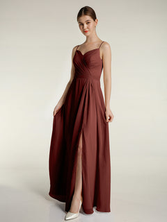 Spaghetti Straps Chiffon Gowns with Sweetheart Terracotta