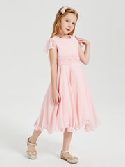 Tea Length Chiffon Junior Bridesmaid Dresses Blushing Pink