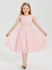 Tea Length Chiffon Junior Bridesmaid Dresses Blushing Pink