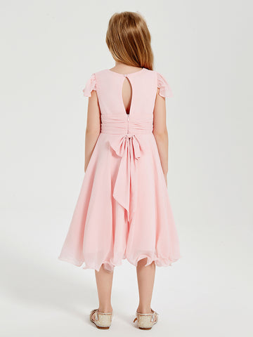Flowy Chiffon A-Line Long Junior Bridesmaid Dresses Tangerine
