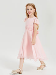 Tea Length Chiffon Junior Bridesmaid Dresses Blushing Pink