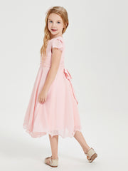 Tea Length Chiffon Junior Bridesmaid Dresses Blushing Pink