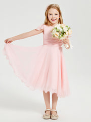 Tea Length Chiffon Junior Bridesmaid Dresses Blushing Pink