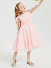 Tea Length Chiffon Junior Bridesmaid Dresses Blushing Pink