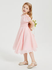 Tea Length Chiffon Junior Bridesmaid Dresses Blushing Pink