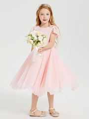 Tea Length Chiffon Junior Bridesmaid Dresses Blushing Pink