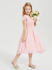 Tea Length Chiffon Junior Bridesmaid Dresses Blushing Pink