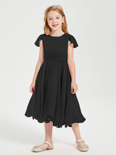 Tea Length Chiffon Junior Bridesmaid Dresses Black