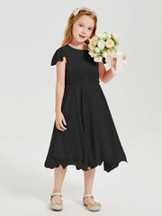 Tea Length Chiffon Junior Bridesmaid Dresses Black