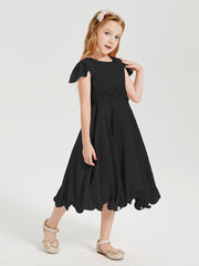 Tea Length Chiffon Junior Bridesmaid Dresses Black