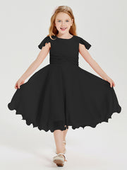 Tea Length Chiffon Junior Bridesmaid Dresses Black