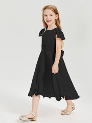 Tea Length Chiffon Junior Bridesmaid Dresses Black