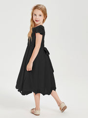Tea Length Chiffon Junior Bridesmaid Dresses Black