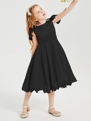 Tea Length Chiffon Junior Bridesmaid Dresses Black