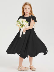 Tea Length Chiffon Junior Bridesmaid Dresses Black