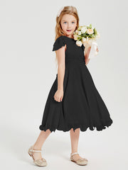 Tea Length Chiffon Junior Bridesmaid Dresses Black