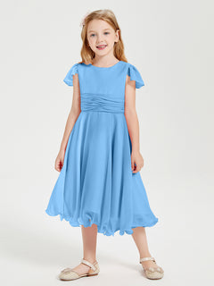 Tea Length Chiffon Junior Bridesmaid Dresses Blue