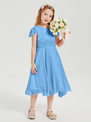 Tea Length Chiffon Junior Bridesmaid Dresses Blue