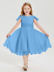 Tea Length Chiffon Junior Bridesmaid Dresses Blue