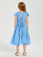 Tea Length Chiffon Junior Bridesmaid Dresses Blue