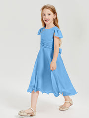 Tea Length Chiffon Junior Bridesmaid Dresses Blue